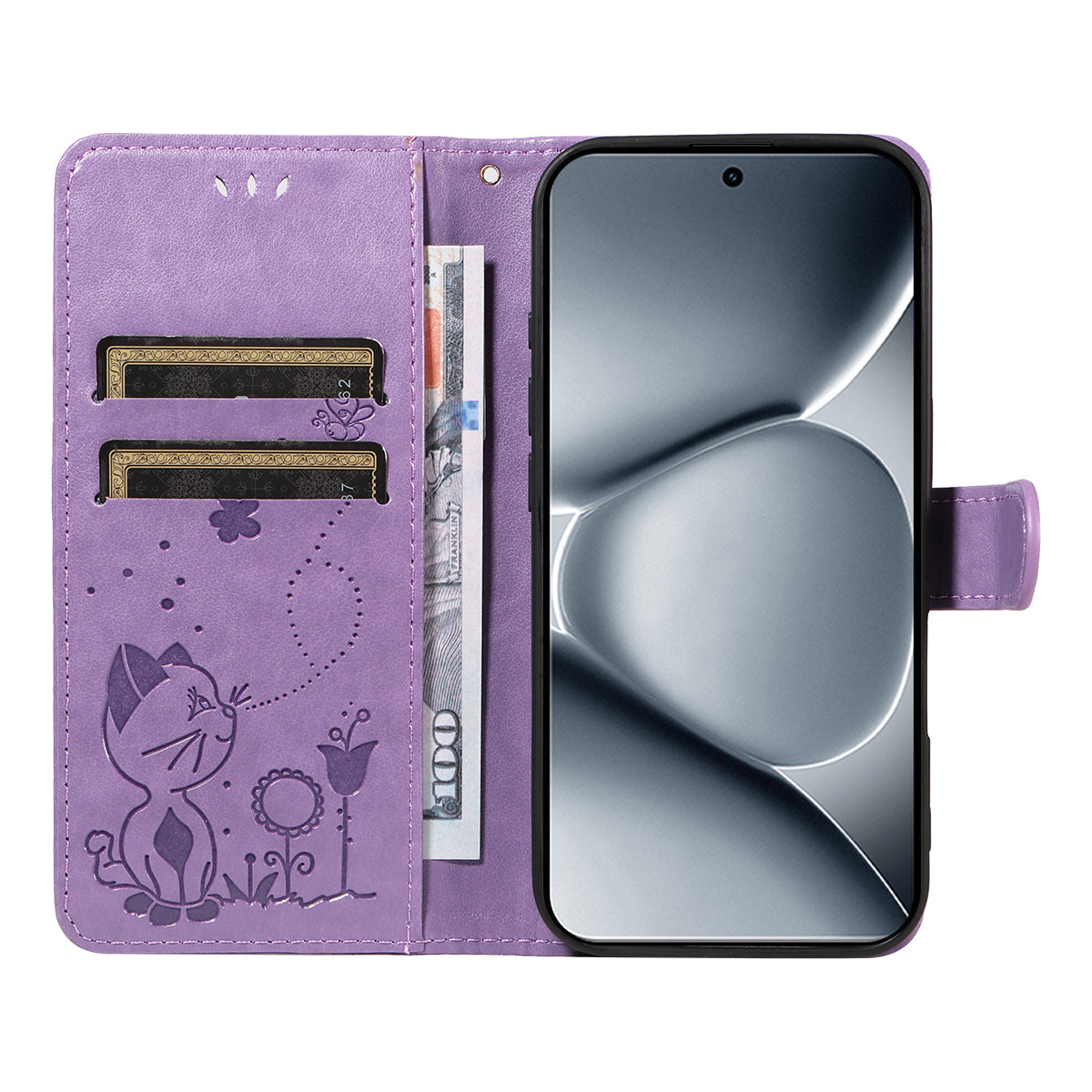 For Xiaomi Poco M8 Pro 5G / Redmi Note 15 Pro+ 5G (Global) Leather Wallet Case Cat Bee Pattern Phone Cover Stand - Purple