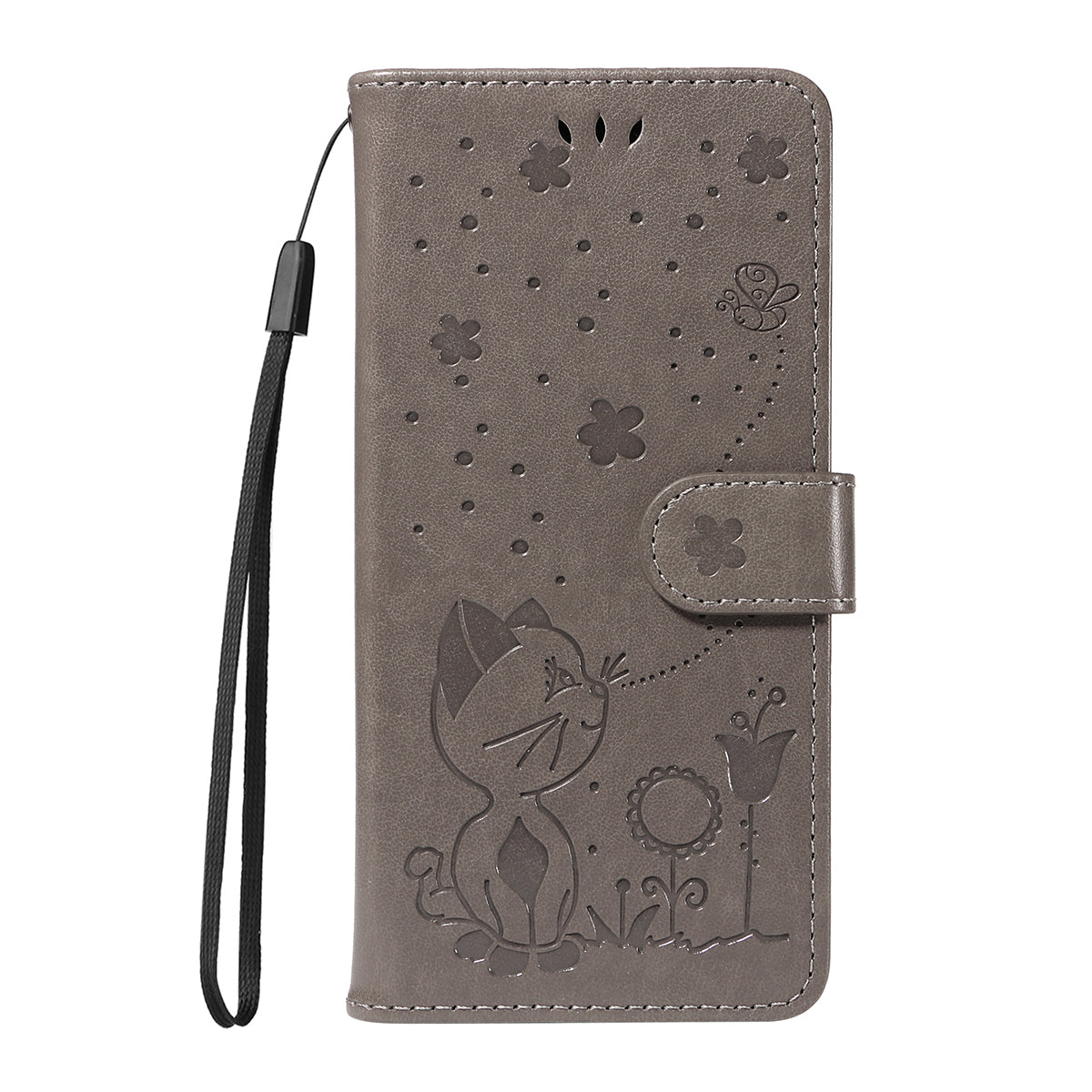 For Xiaomi Redmi Note 15 Pro 5G (Global) Leather Wallet Case Cat Bee Pattern Phone Cover Stand - Grey