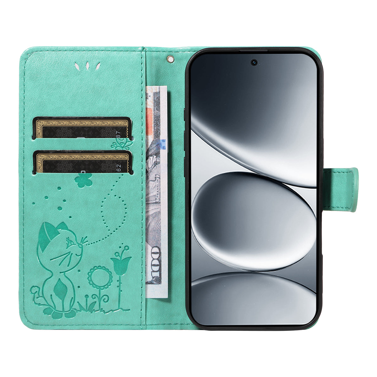 For Xiaomi Redmi Note 15 Pro 5G (Global) Leather Wallet Case Cat Bee Pattern Phone Cover Stand - Green