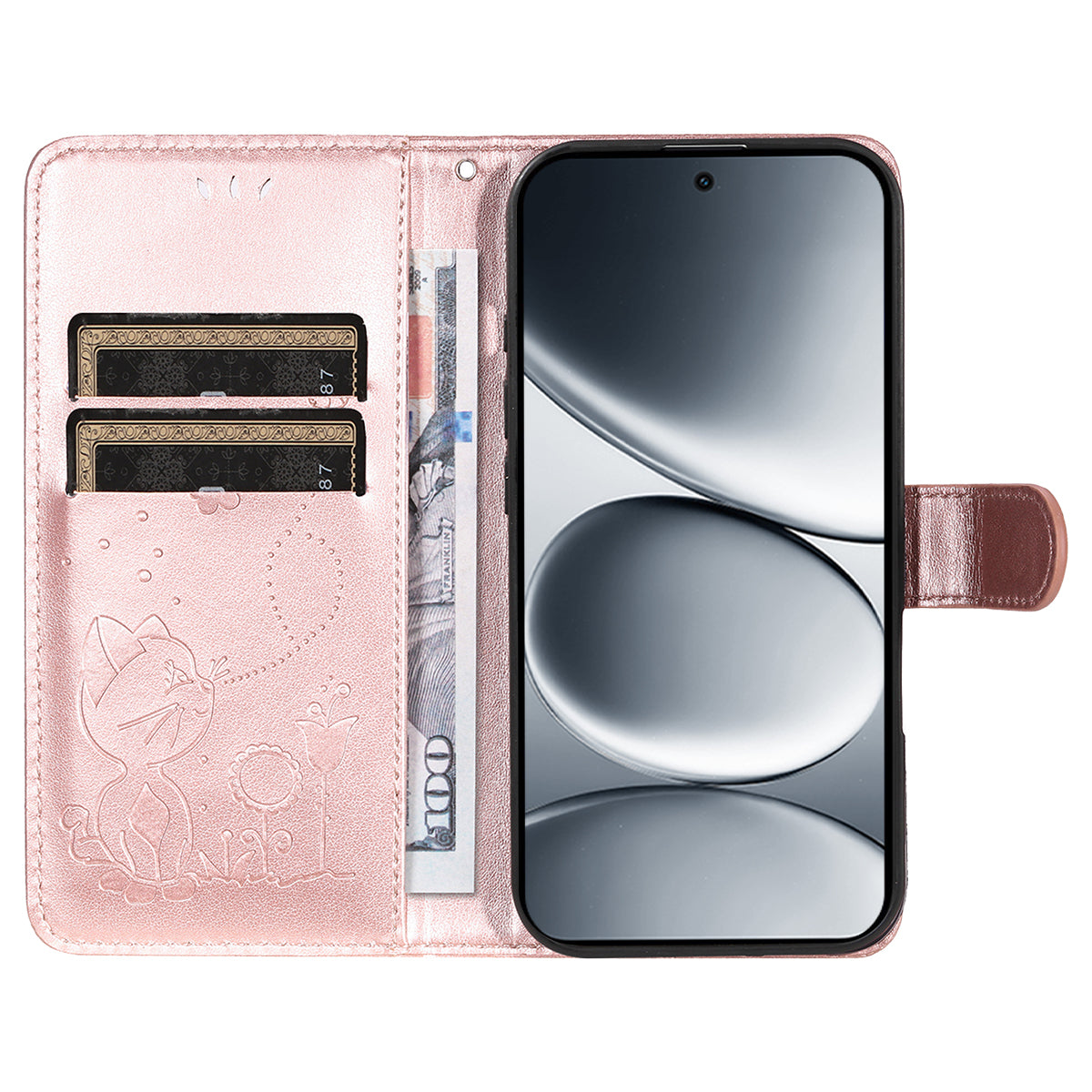 For Xiaomi Redmi Note 15 Pro 5G (Global) Leather Wallet Case Cat Bee Pattern Phone Cover Stand - Rose Gold