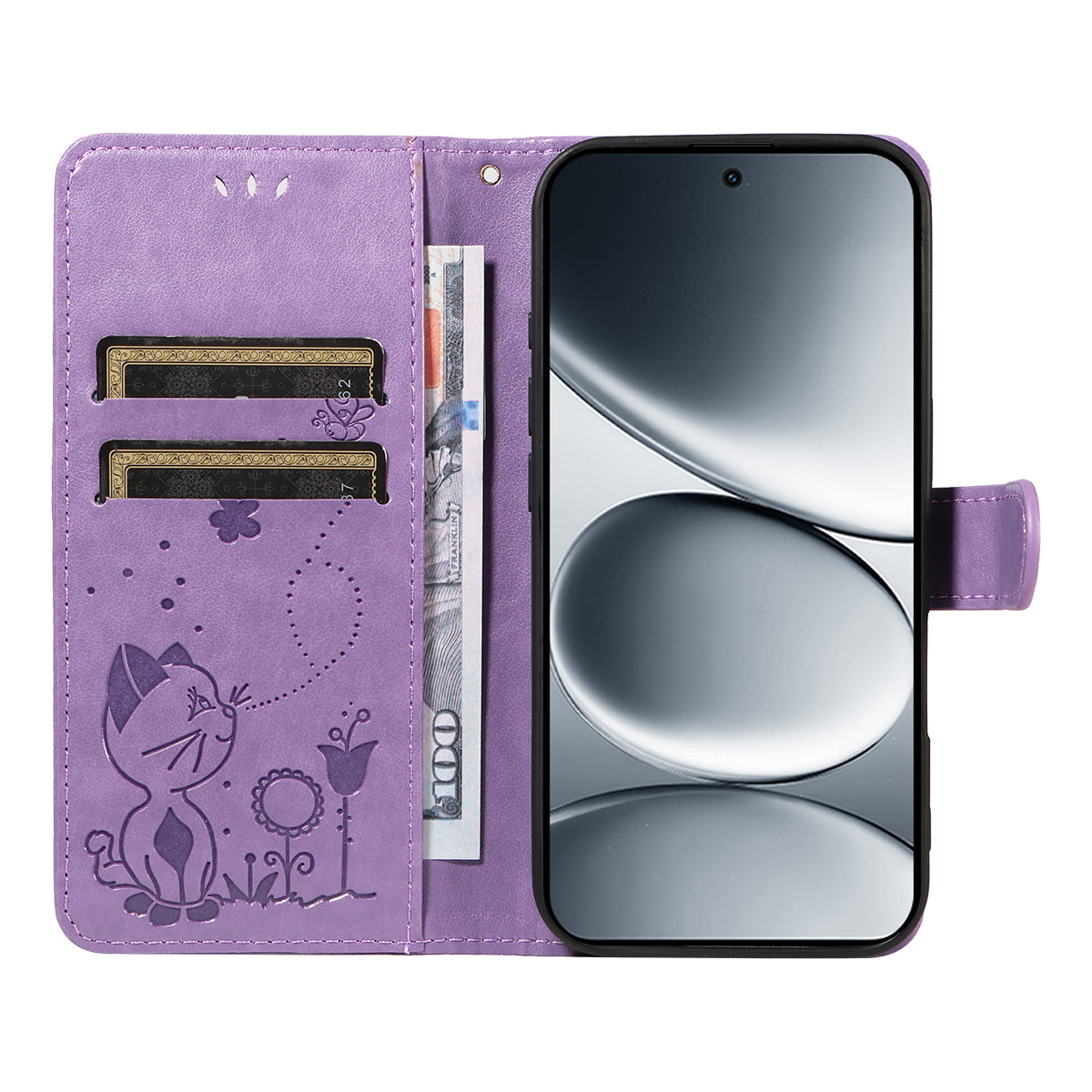 For Xiaomi Redmi Note 15 Pro 5G (Global) Leather Wallet Case Cat Bee Pattern Phone Cover Stand - Purple
