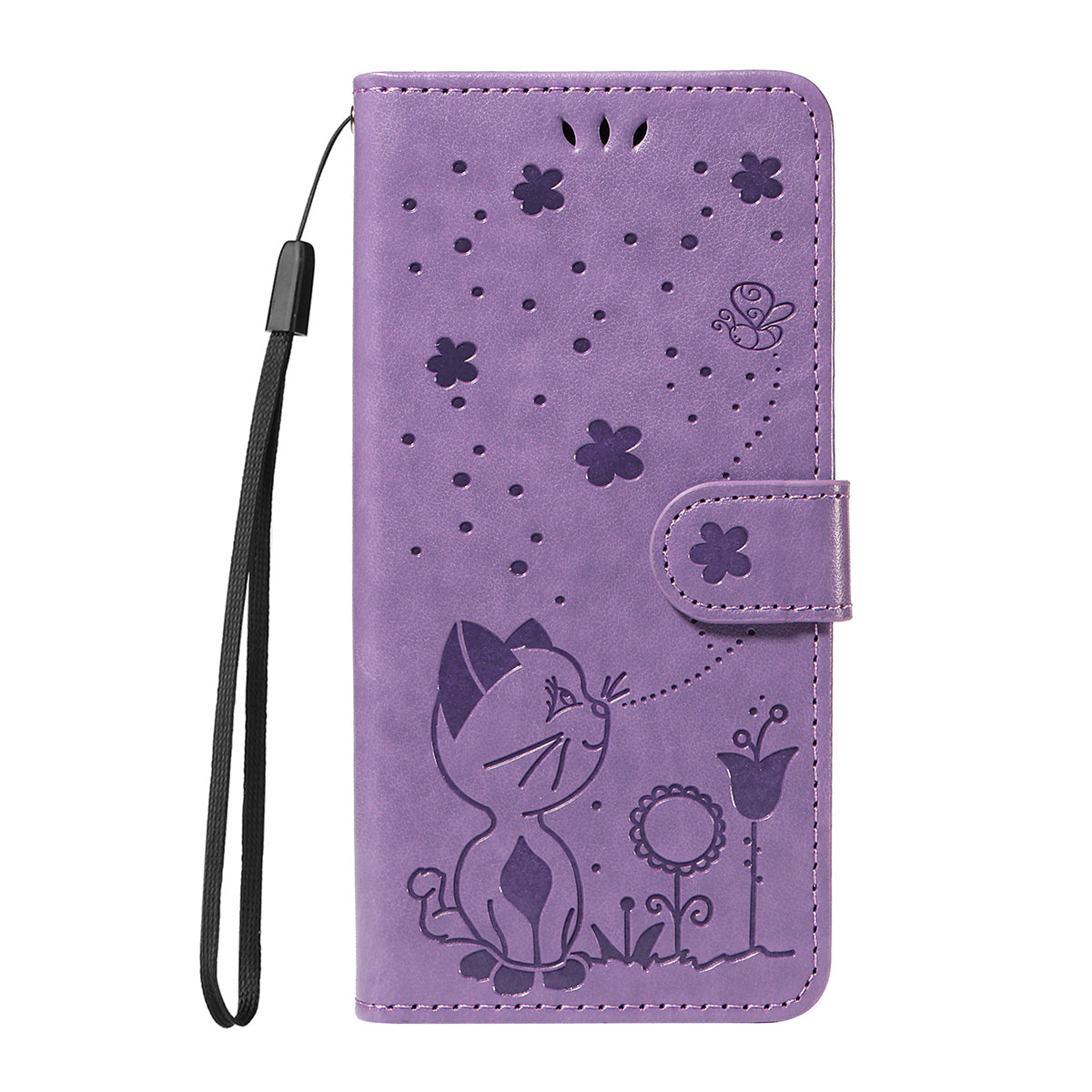 For Xiaomi Redmi Note 15 Pro 5G (Global) Leather Wallet Case Cat Bee Pattern Phone Cover Stand - Purple