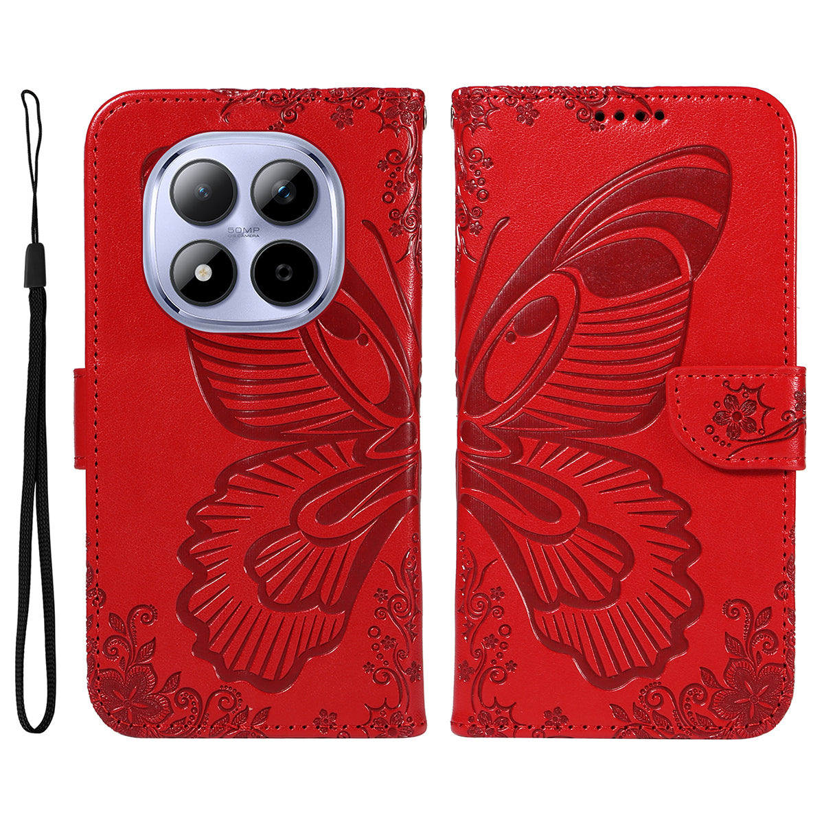 For Xiaomi Redmi Note 15 Pro 5G (Global) Case Butterfly Pattern PU Leather Folio Flip Phone Cover -  Red