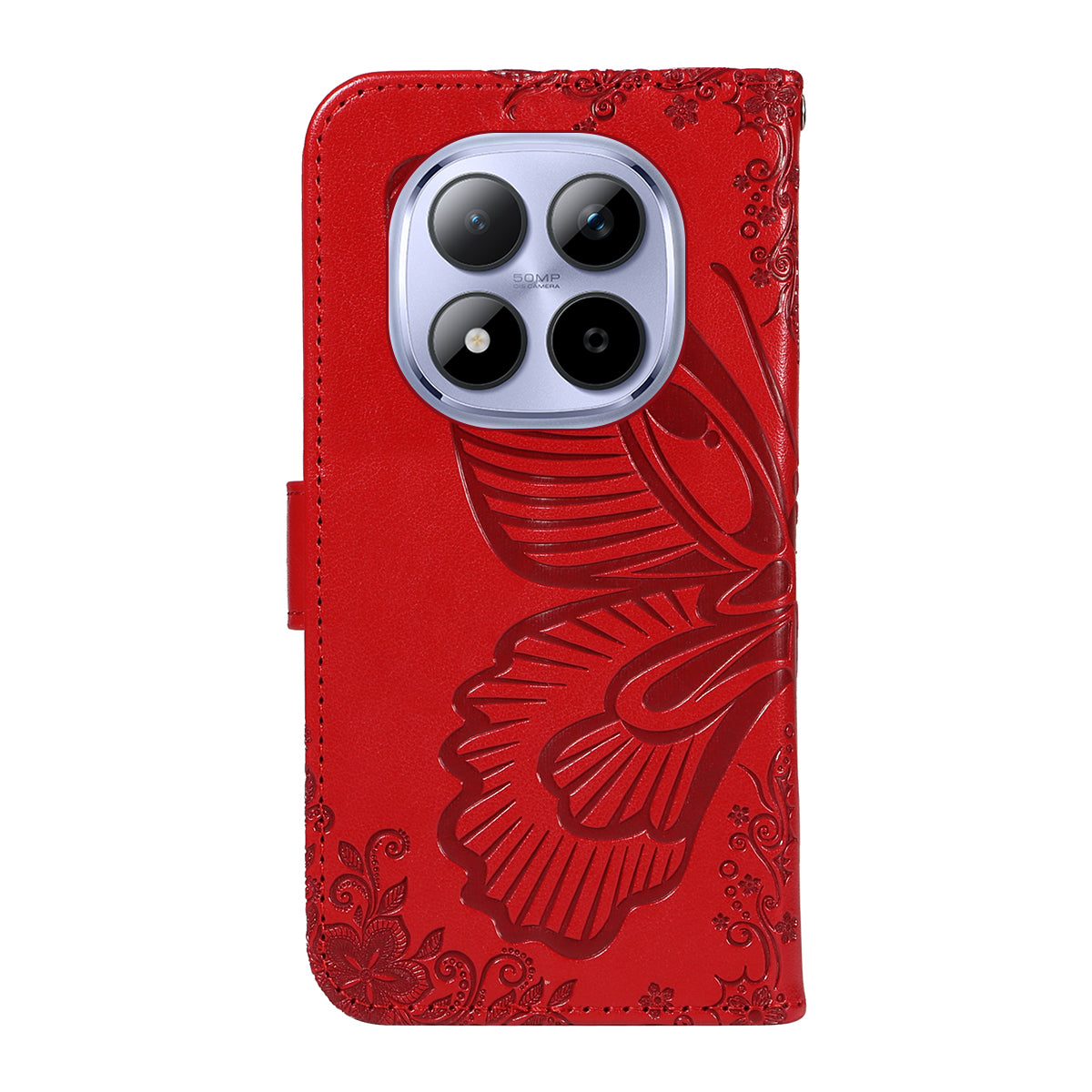 For Xiaomi Redmi Note 15 Pro 5G (Global) Case Butterfly Pattern PU Leather Folio Flip Phone Cover -  Red