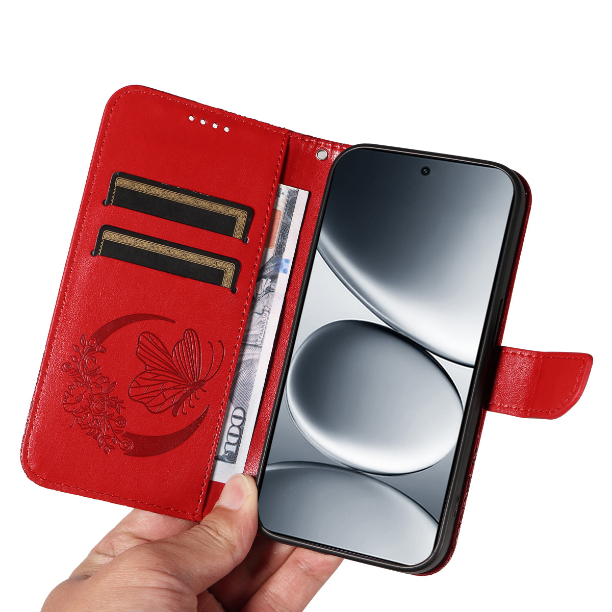 For Xiaomi Redmi Note 15 Pro 5G (Global) Case Butterfly Pattern PU Leather Folio Flip Phone Cover -  Red