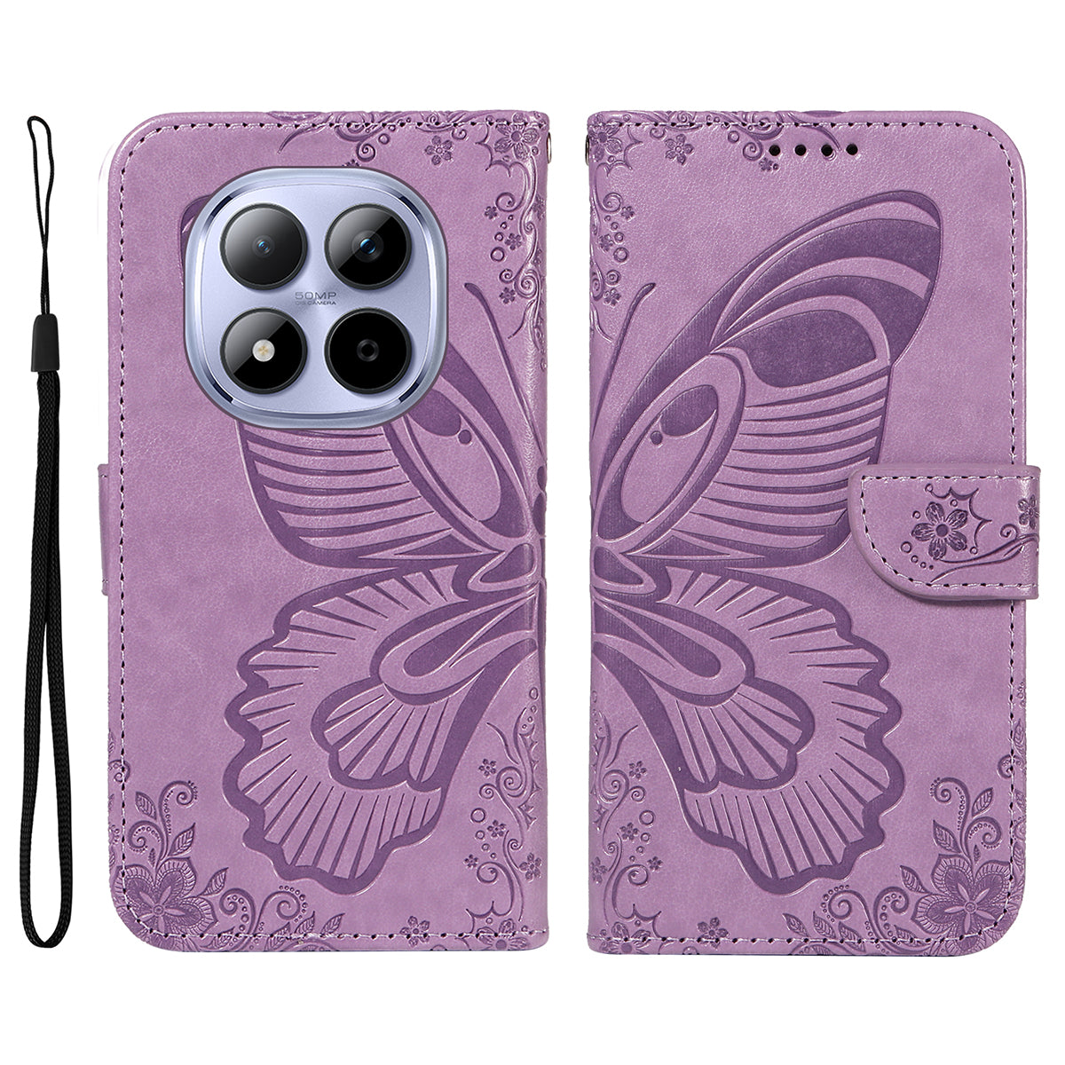 For Xiaomi Redmi Note 15 Pro 5G (Global) Case Butterfly Pattern PU Leather Folio Flip Phone Cover -  Light Purple