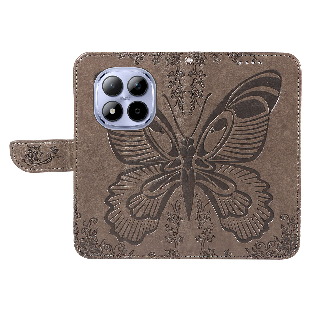 For Xiaomi Redmi Note 15 Pro 5G (Global) Case Butterfly Pattern PU Leather Folio Flip Phone Cover - Grey