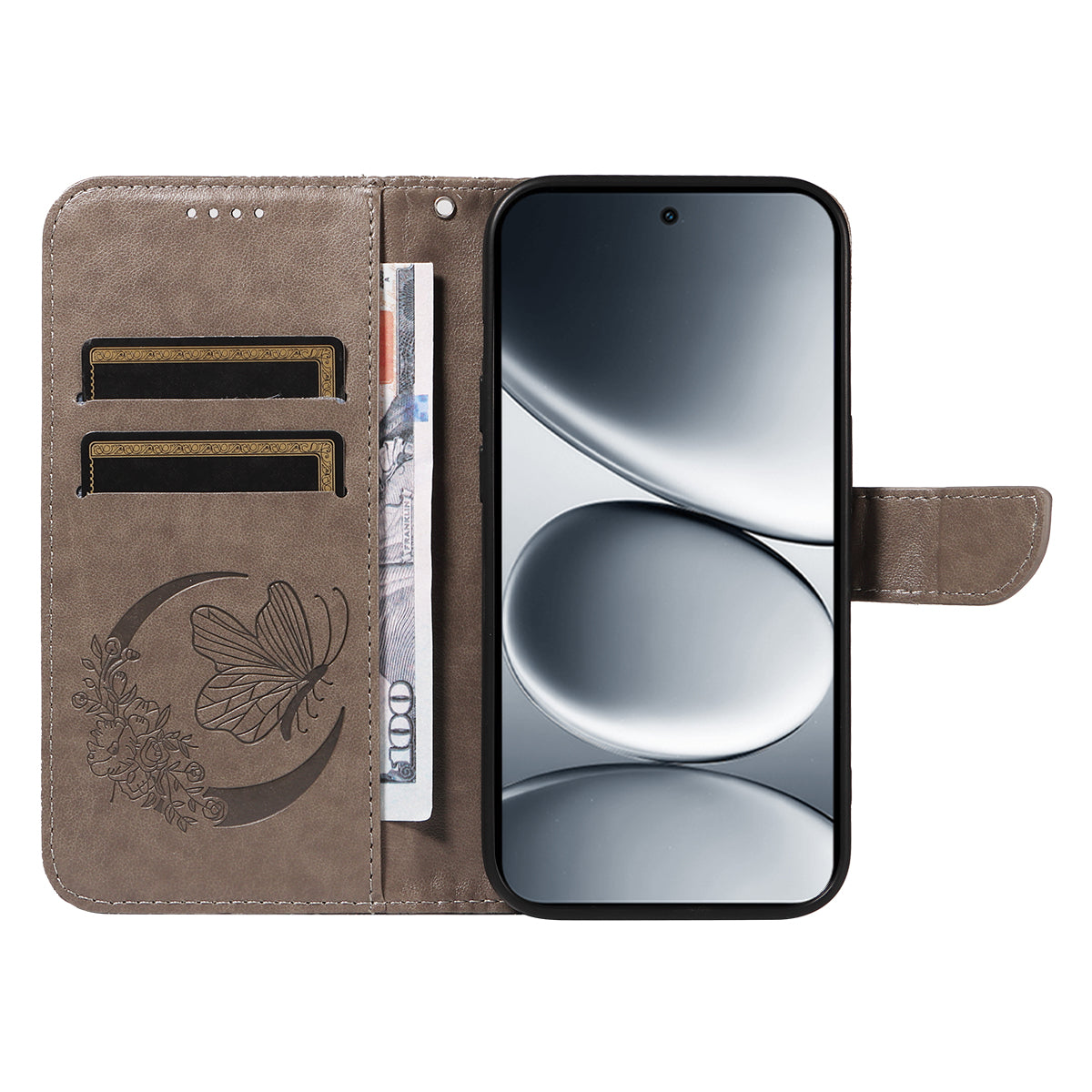 For Xiaomi Redmi Note 15 Pro 5G (Global) Case Butterfly Pattern PU Leather Folio Flip Phone Cover - Grey