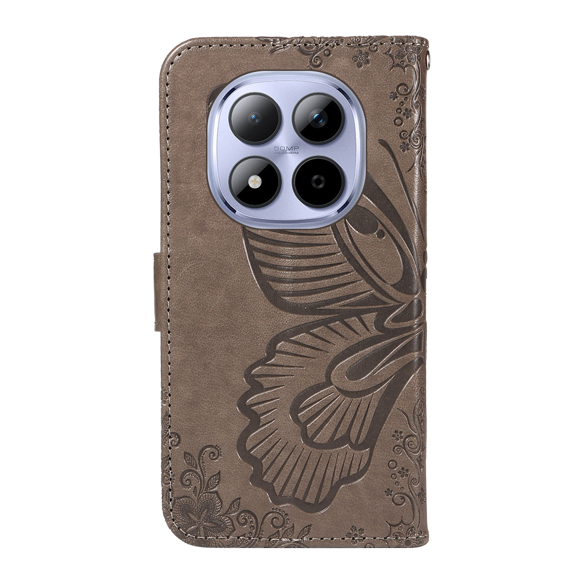 For Xiaomi Redmi Note 15 Pro 5G (Global) Case Butterfly Pattern PU Leather Folio Flip Phone Cover - Grey