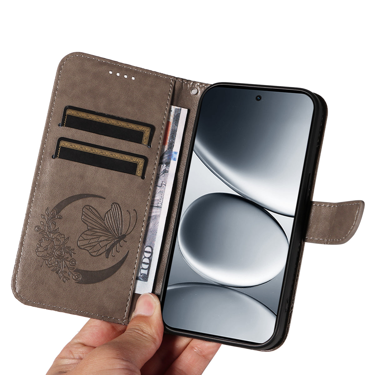 For Xiaomi Redmi Note 15 Pro 5G (Global) Case Butterfly Pattern PU Leather Folio Flip Phone Cover - Grey