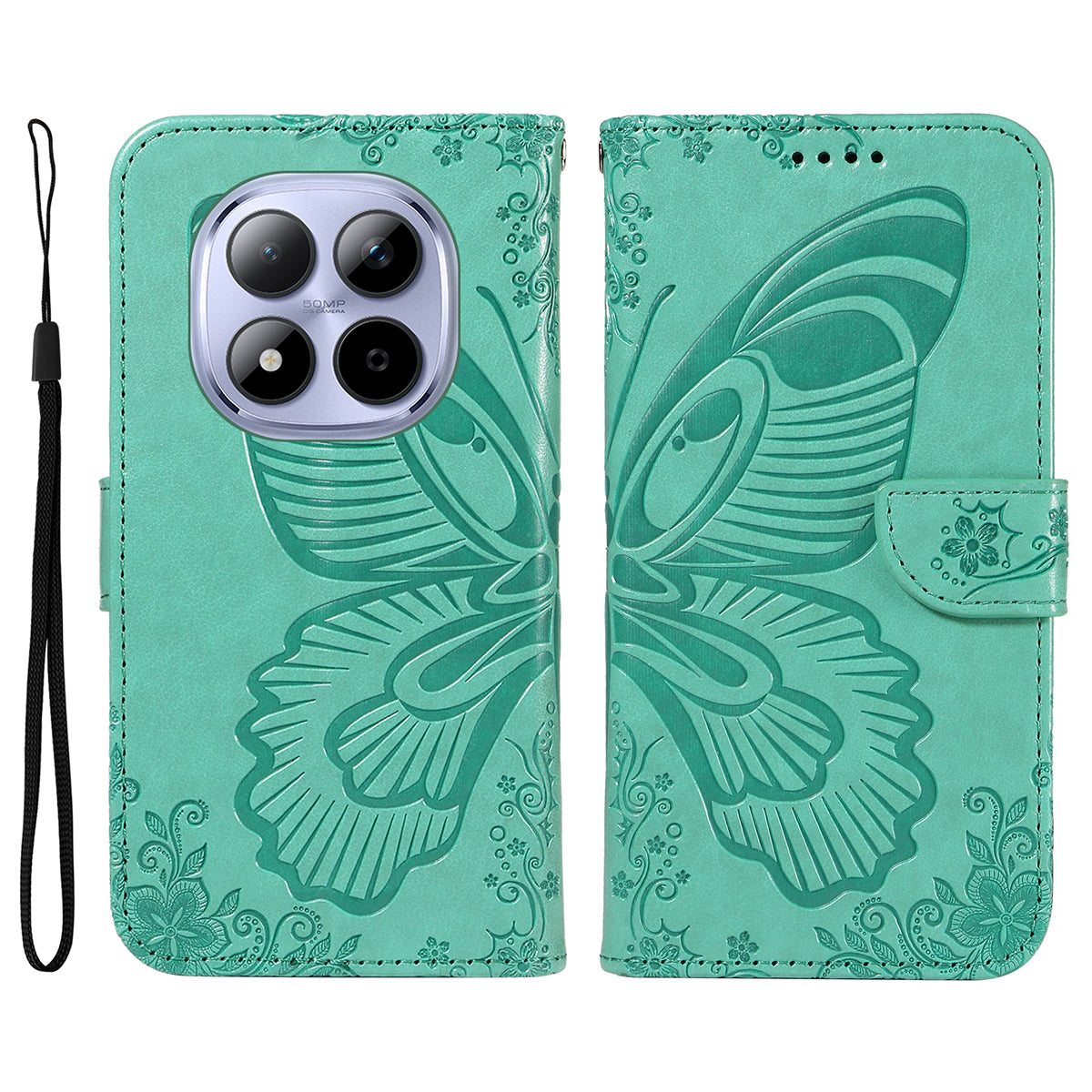 For Xiaomi Redmi Note 15 Pro 5G (Global) Case Butterfly Pattern PU Leather Folio Flip Phone Cover -  Green
