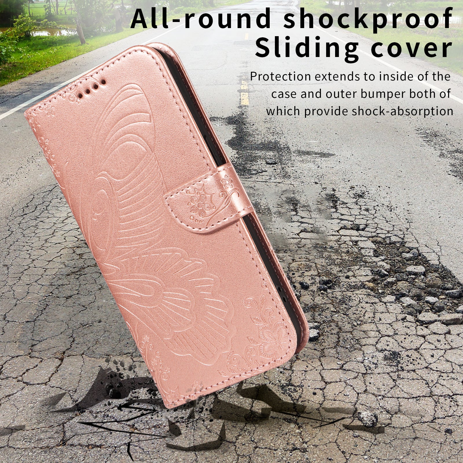 For Xiaomi Redmi Note 15 Pro 5G (Global) Case Butterfly Pattern PU Leather Folio Flip Phone Cover -  Rose Gold