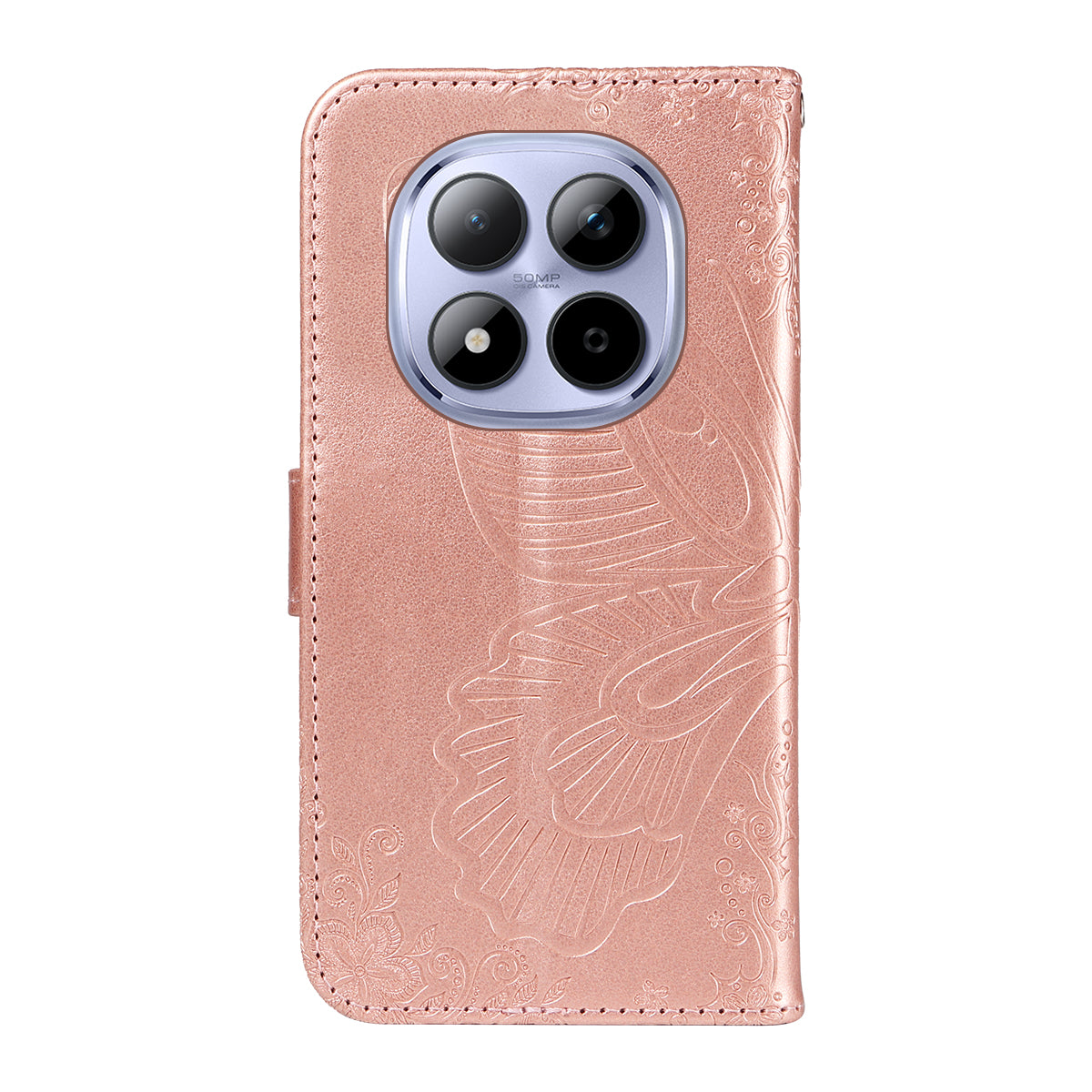 For Xiaomi Redmi Note 15 Pro 5G (Global) Case Butterfly Pattern PU Leather Folio Flip Phone Cover -  Rose Gold