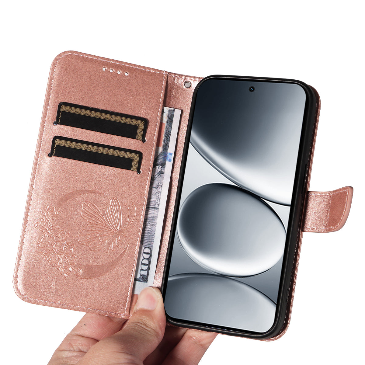 For Xiaomi Redmi Note 15 Pro 5G (Global) Case Butterfly Pattern PU Leather Folio Flip Phone Cover -  Rose Gold