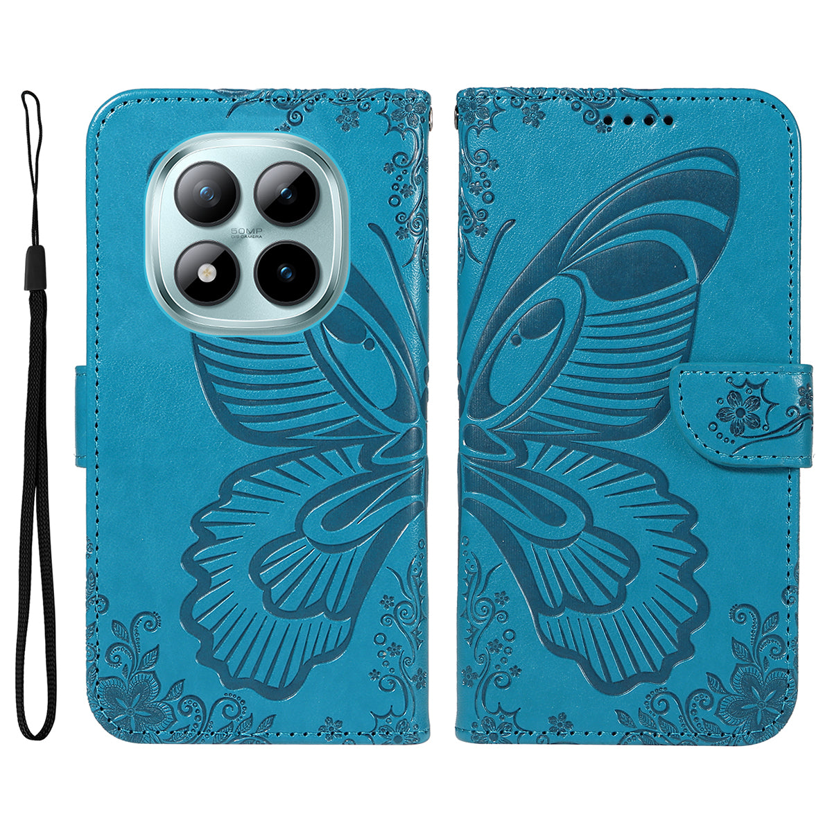 For Xiaomi Poco M8 Pro 5G / Redmi Note 15 Pro+ 5G (Global) Case Butterfly Pattern PU Leather Folio Flip Phone Cover -  Blue