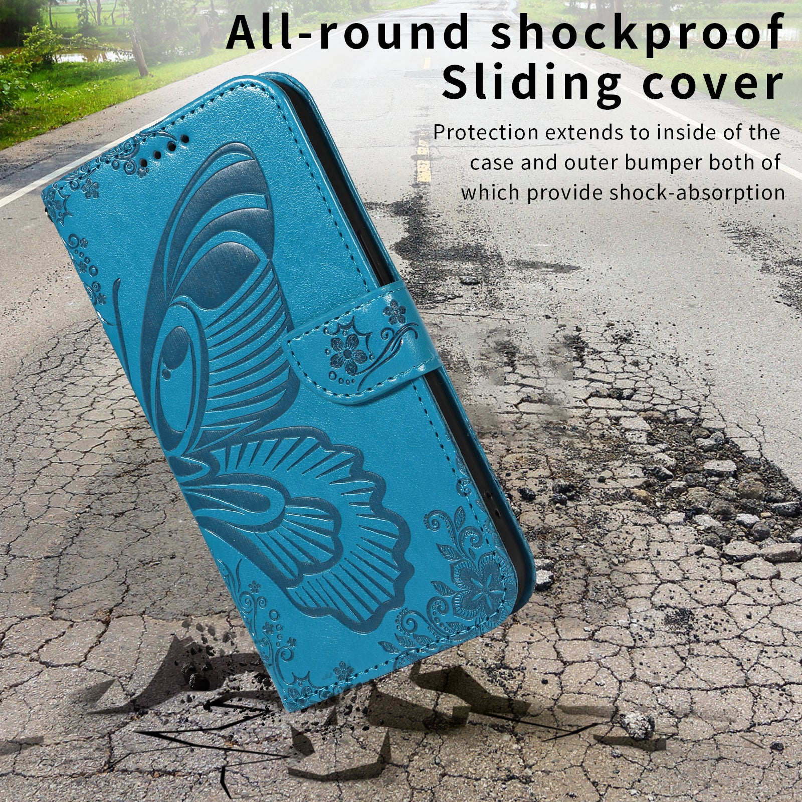 For Xiaomi Poco M8 Pro 5G / Redmi Note 15 Pro+ 5G (Global) Case Butterfly Pattern PU Leather Folio Flip Phone Cover -  Blue