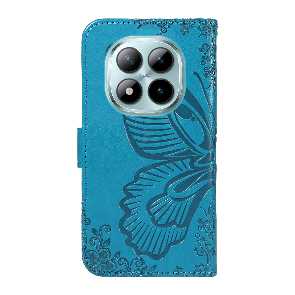 For Xiaomi Poco M8 Pro 5G / Redmi Note 15 Pro+ 5G (Global) Case Butterfly Pattern PU Leather Folio Flip Phone Cover -  Blue