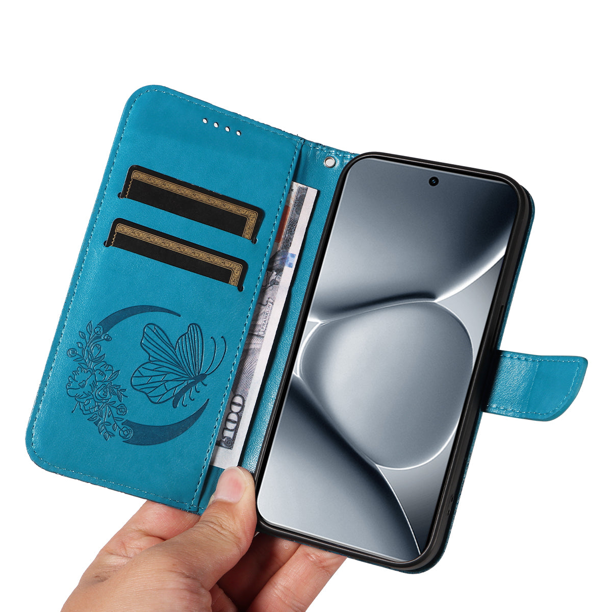 For Xiaomi Poco M8 Pro 5G / Redmi Note 15 Pro+ 5G (Global) Case Butterfly Pattern PU Leather Folio Flip Phone Cover -  Blue