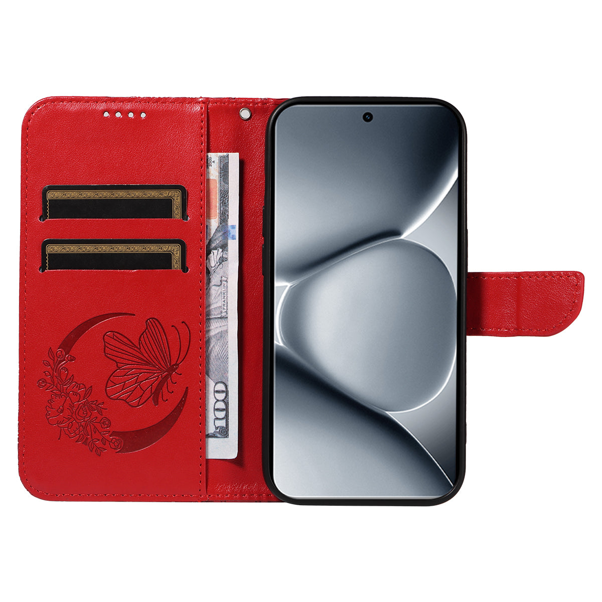 For Xiaomi Poco M8 Pro 5G / Redmi Note 15 Pro+ 5G (Global) Case Butterfly Pattern PU Leather Folio Flip Phone Cover -  Red