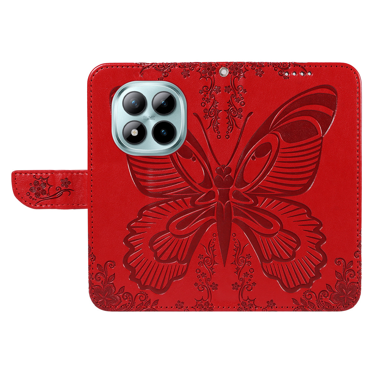 For Xiaomi Poco M8 Pro 5G / Redmi Note 15 Pro+ 5G (Global) Case Butterfly Pattern PU Leather Folio Flip Phone Cover -  Red