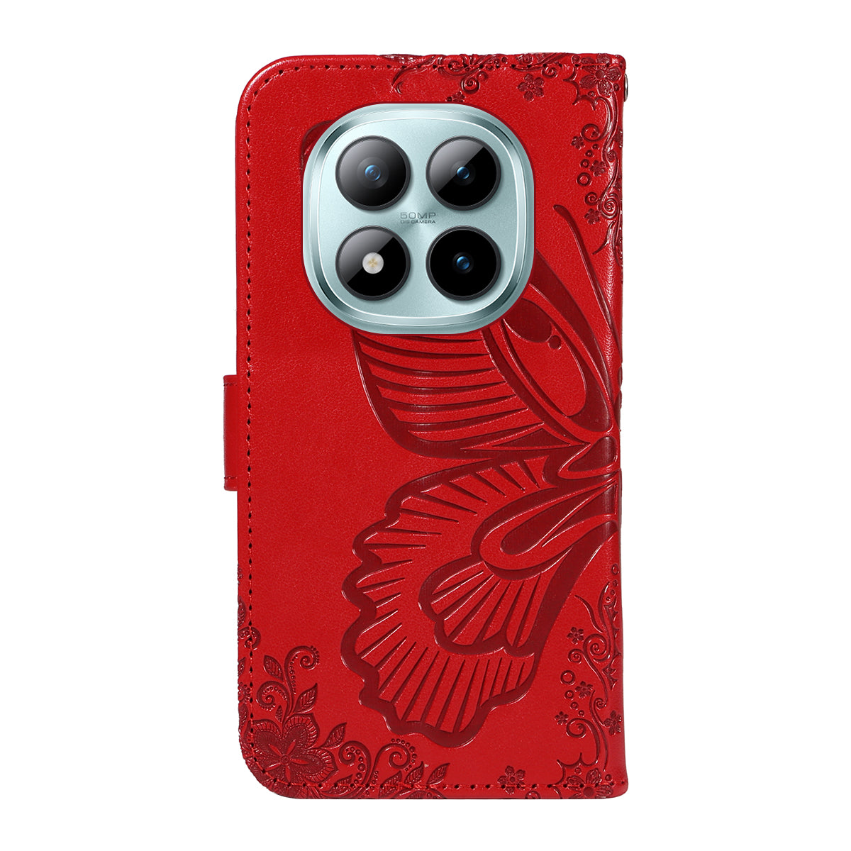 For Xiaomi Poco M8 Pro 5G / Redmi Note 15 Pro+ 5G (Global) Case Butterfly Pattern PU Leather Folio Flip Phone Cover -  Red