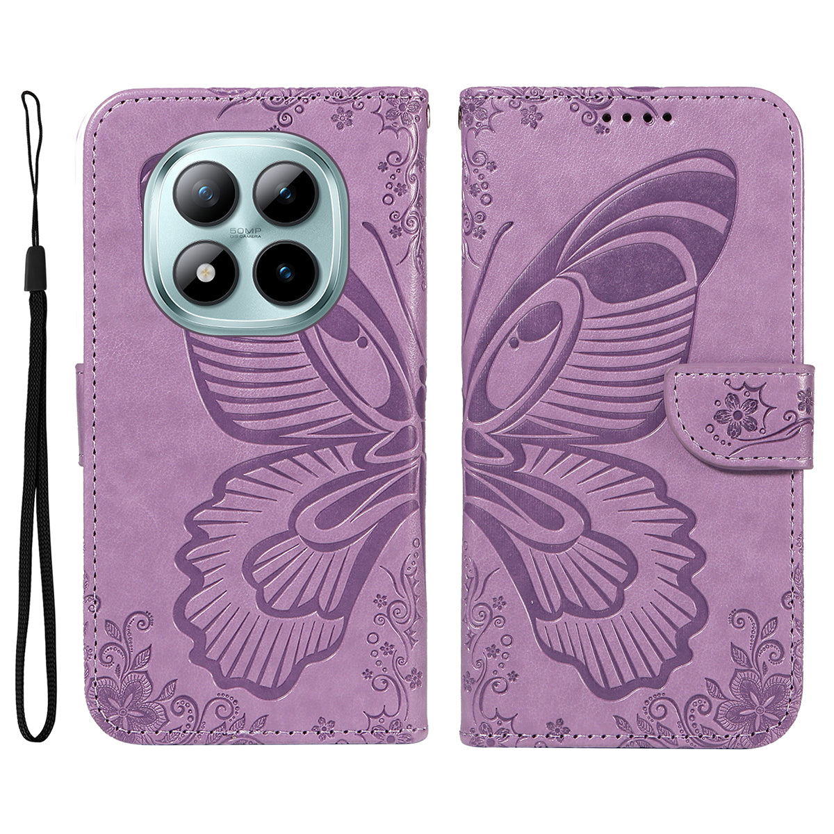 For Xiaomi Poco M8 Pro 5G / Redmi Note 15 Pro+ 5G (Global) Case Butterfly Pattern PU Leather Folio Flip Phone Cover -  Light Purple