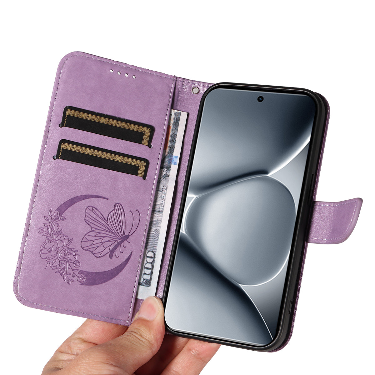 For Xiaomi Poco M8 Pro 5G / Redmi Note 15 Pro+ 5G (Global) Case Butterfly Pattern PU Leather Folio Flip Phone Cover -  Light Purple