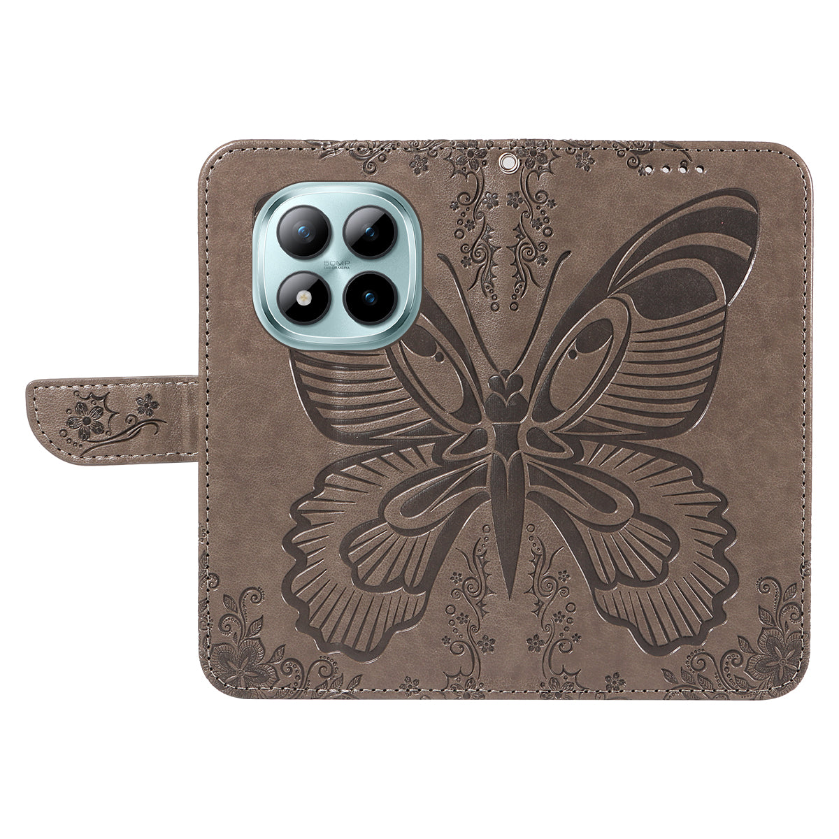 For Xiaomi Poco M8 Pro 5G / Redmi Note 15 Pro+ 5G (Global) Case Butterfly Pattern PU Leather Folio Flip Phone Cover - Grey