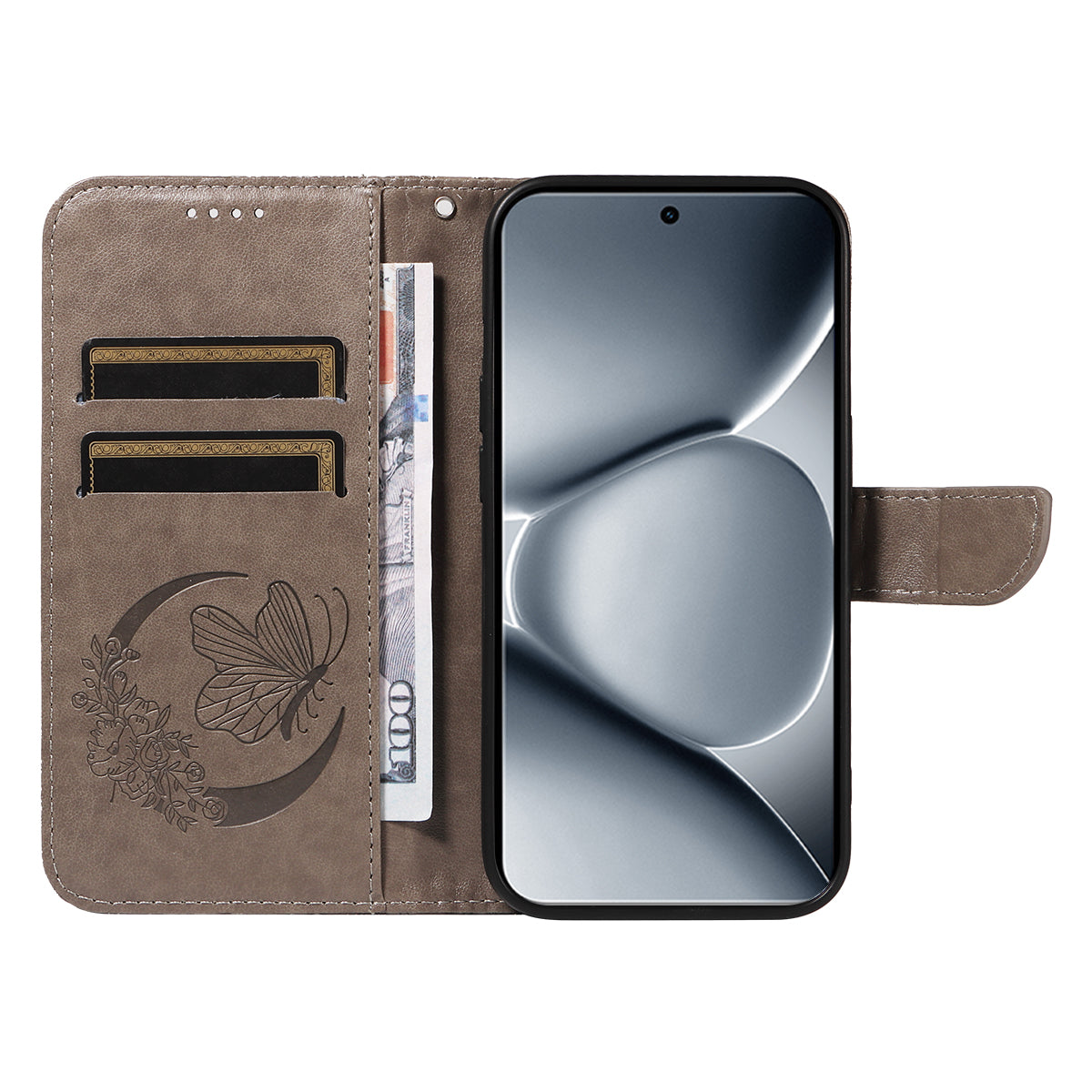 For Xiaomi Poco M8 Pro 5G / Redmi Note 15 Pro+ 5G (Global) Case Butterfly Pattern PU Leather Folio Flip Phone Cover - Grey