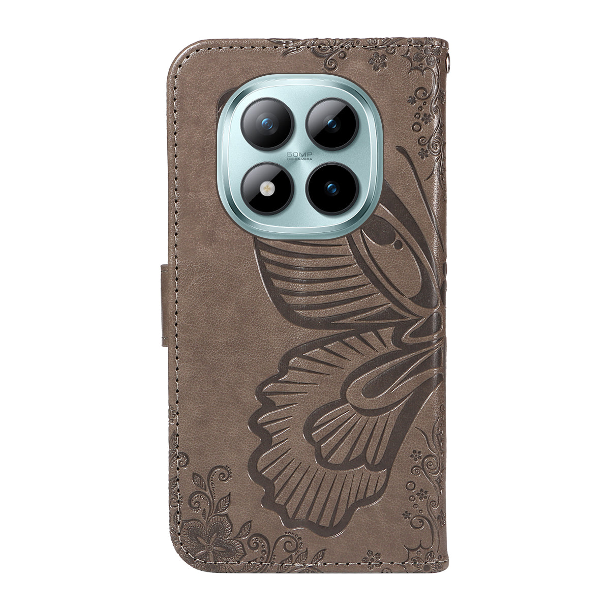 For Xiaomi Poco M8 Pro 5G / Redmi Note 15 Pro+ 5G (Global) Case Butterfly Pattern PU Leather Folio Flip Phone Cover - Grey