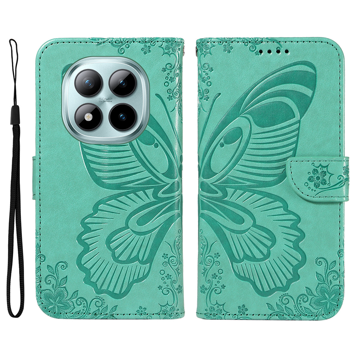 For Xiaomi Poco M8 Pro 5G / Redmi Note 15 Pro+ 5G (Global) Case Butterfly Pattern PU Leather Folio Flip Phone Cover -  Green