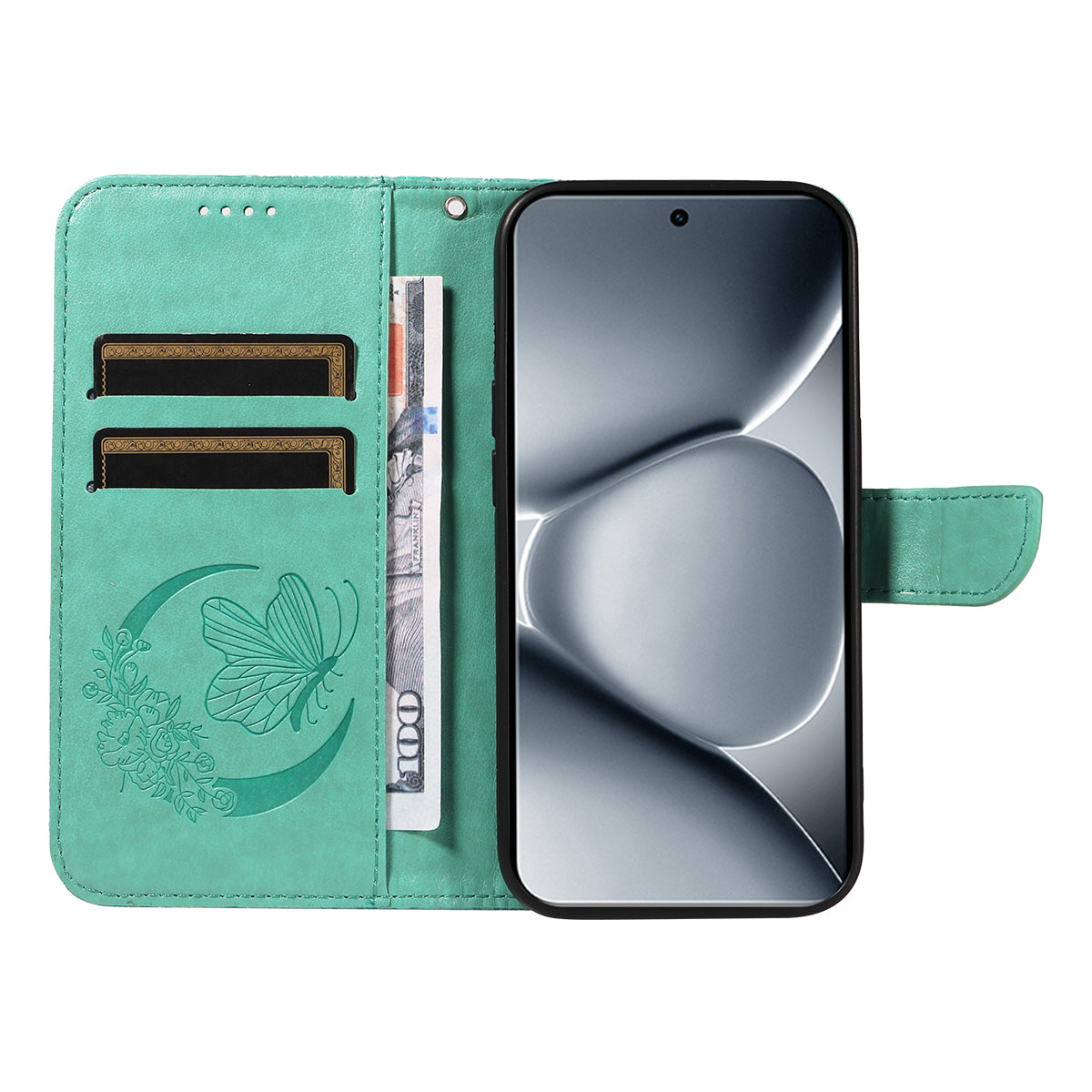 For Xiaomi Poco M8 Pro 5G / Redmi Note 15 Pro+ 5G (Global) Case Butterfly Pattern PU Leather Folio Flip Phone Cover -  Green