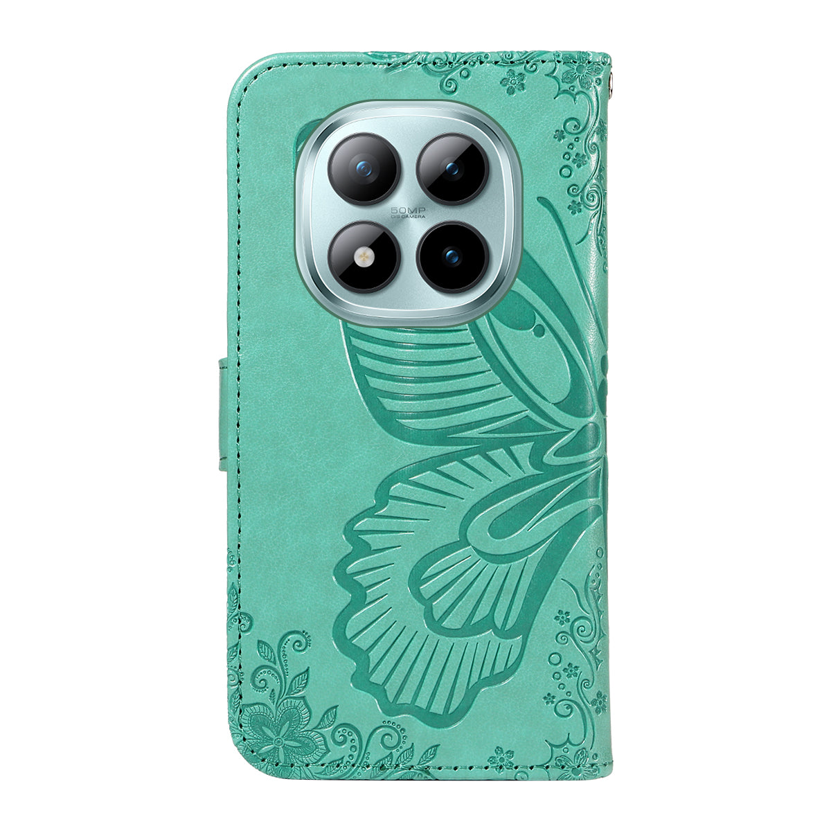 For Xiaomi Poco M8 Pro 5G / Redmi Note 15 Pro+ 5G (Global) Case Butterfly Pattern PU Leather Folio Flip Phone Cover -  Green