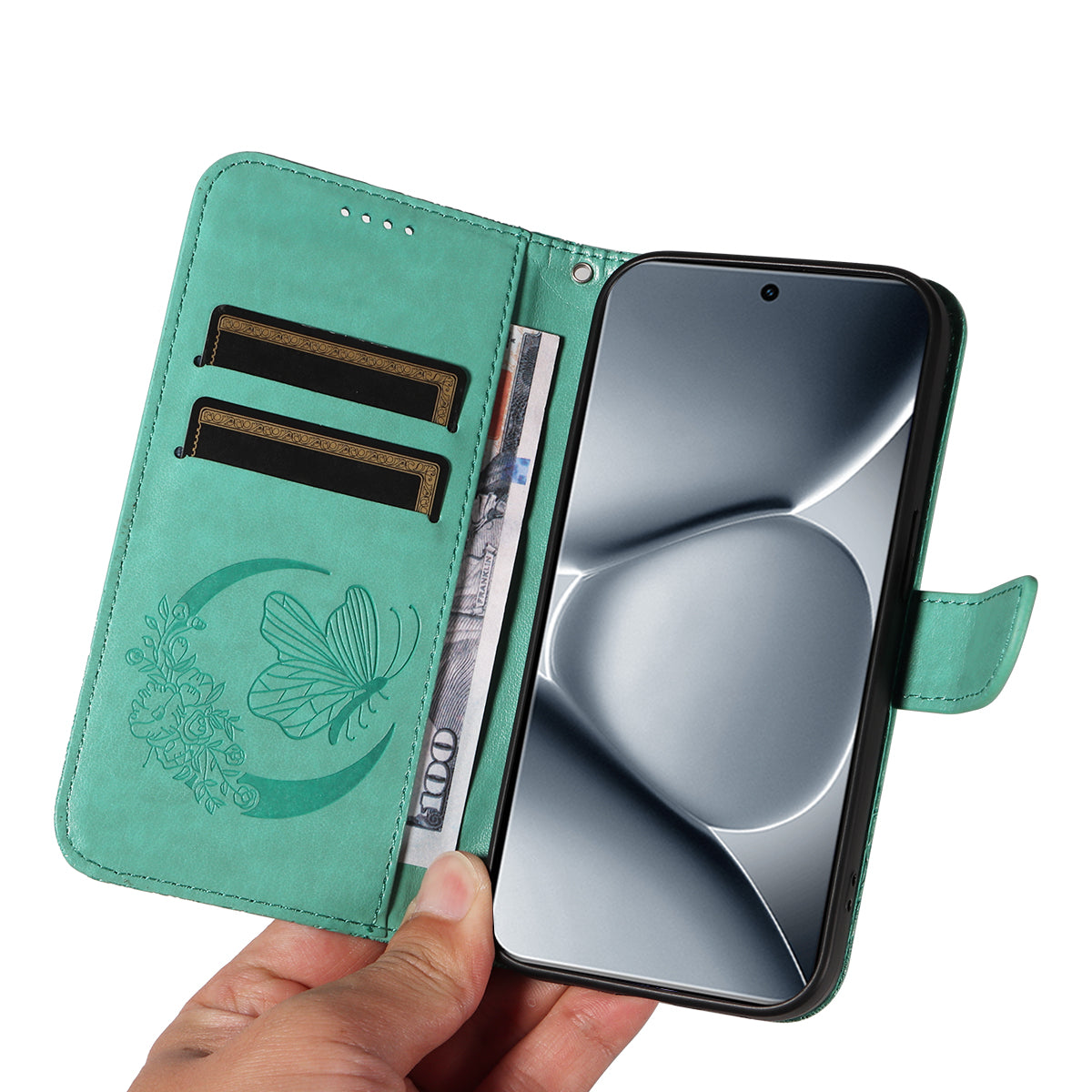 For Xiaomi Poco M8 Pro 5G / Redmi Note 15 Pro+ 5G (Global) Case Butterfly Pattern PU Leather Folio Flip Phone Cover -  Green