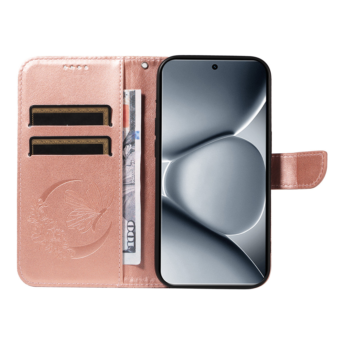 For Xiaomi Poco M8 Pro 5G / Redmi Note 15 Pro+ 5G (Global) Case Butterfly Pattern PU Leather Folio Flip Phone Cover -  Rose Gold