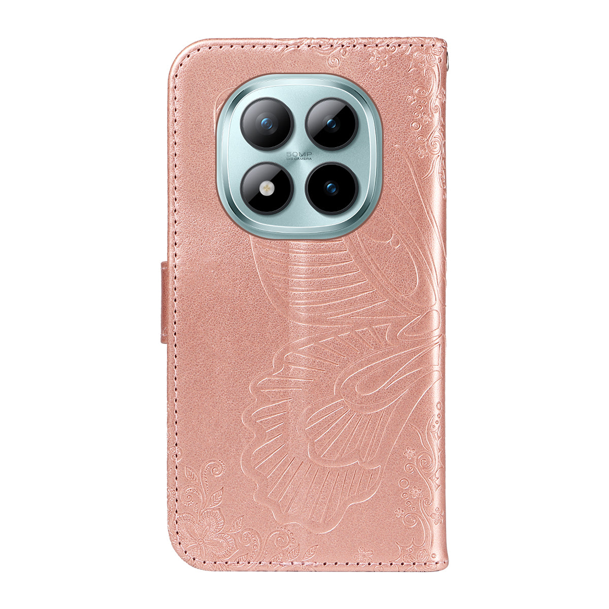 For Xiaomi Poco M8 Pro 5G / Redmi Note 15 Pro+ 5G (Global) Case Butterfly Pattern PU Leather Folio Flip Phone Cover -  Rose Gold