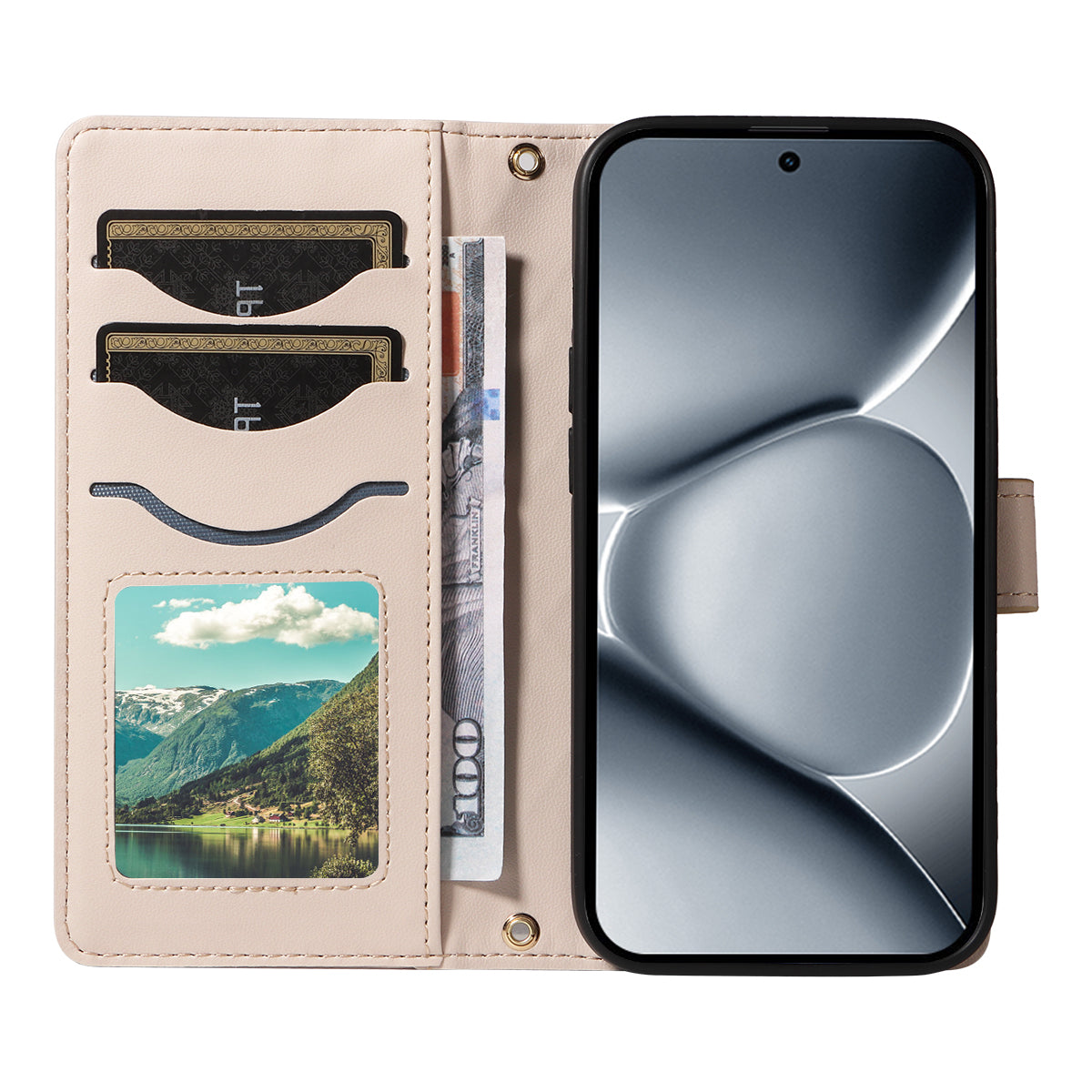 For Xiaomi Poco M8 Pro 5G / Redmi Note 15 Pro+ 5G (Global) Wallet Case Rhombus Leather Phone Cover with Strap - Apricot
