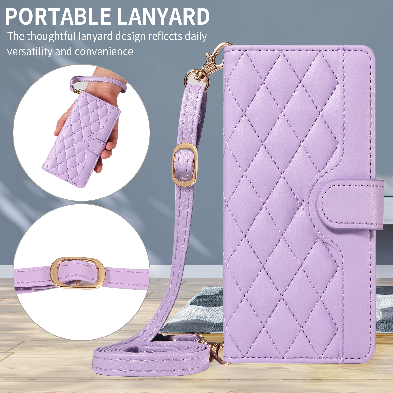 For Xiaomi Poco M8 Pro 5G / Redmi Note 15 Pro+ 5G (Global) Wallet Case Rhombus Leather Phone Cover with Strap -  Light Purple