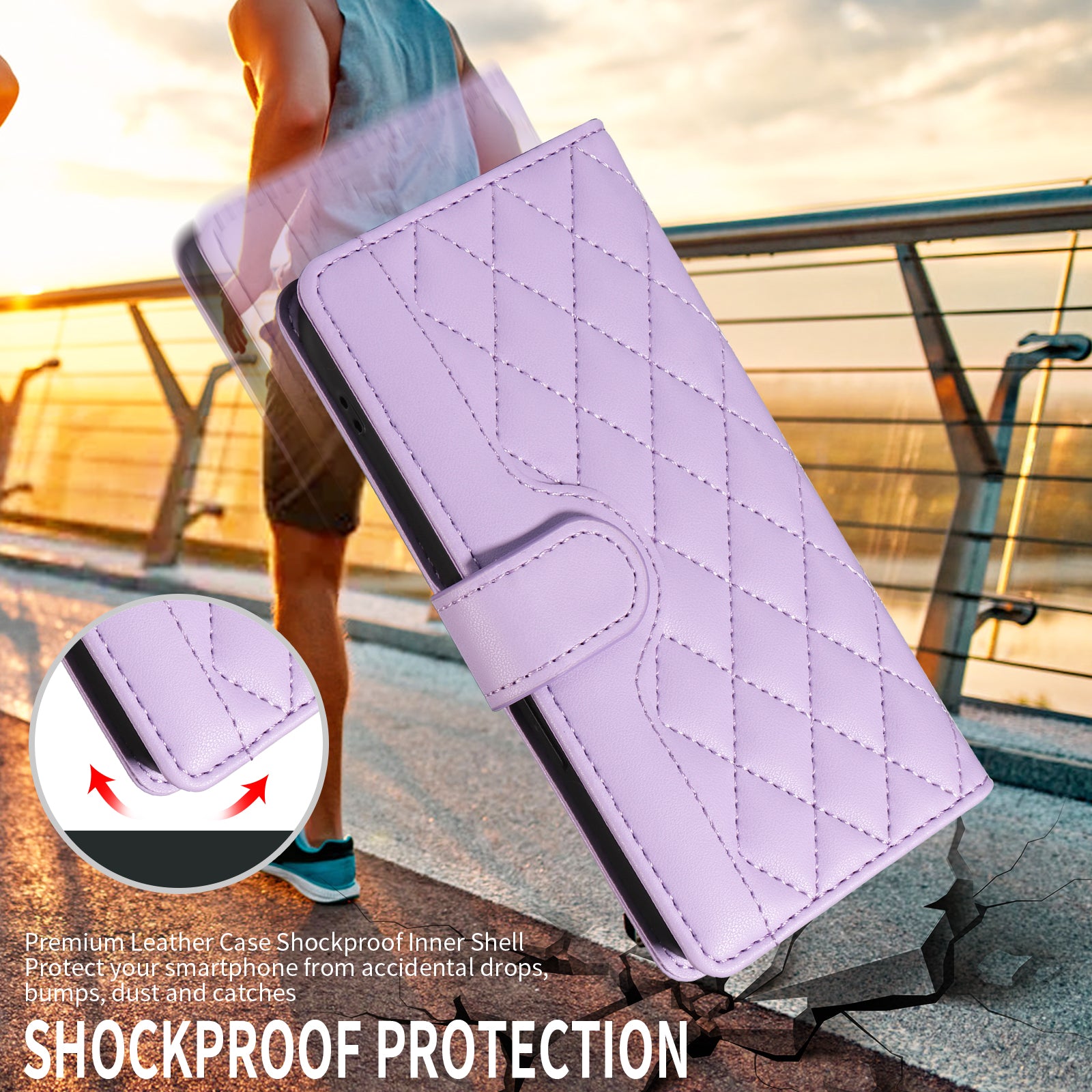 For Xiaomi Poco M8 Pro 5G / Redmi Note 15 Pro+ 5G (Global) Wallet Case Rhombus Leather Phone Cover with Strap -  Light Purple