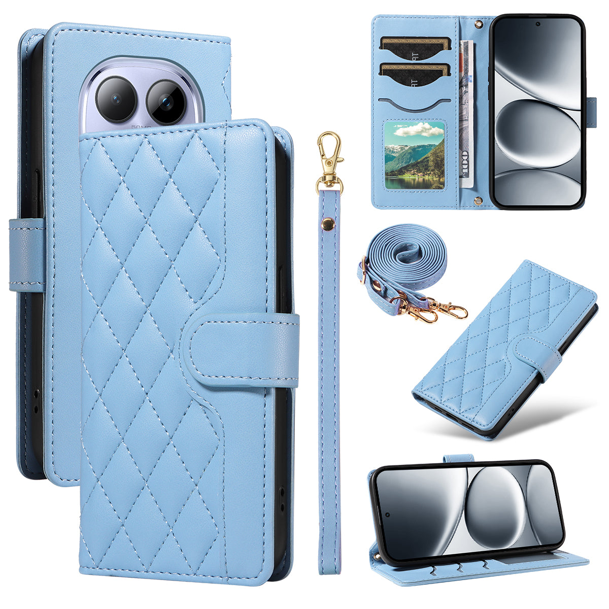 For Xiaomi Redmi Note 15 Pro 5G (Global) Wallet Case Rhombus Leather Phone Cover with Strap - Blue