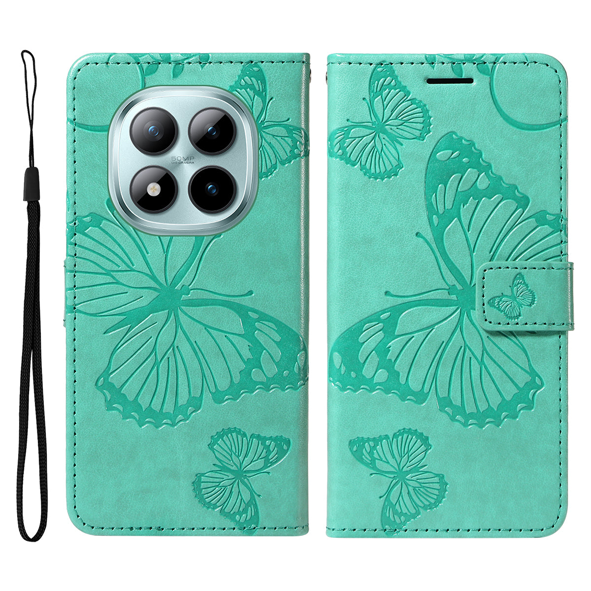 For Xiaomi Poco M8 Pro 5G / Redmi Note 15 Pro+ 5G (Global) Wallet Case Floral Butterfly Imprinted Leather Phone Cover Stand -  Green