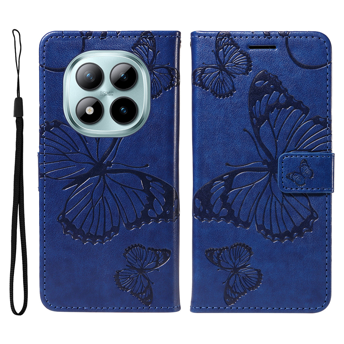 For Xiaomi Poco M8 Pro 5G / Redmi Note 15 Pro+ 5G (Global) Wallet Case Floral Butterfly Imprinted Leather Phone Cover Stand - Blue