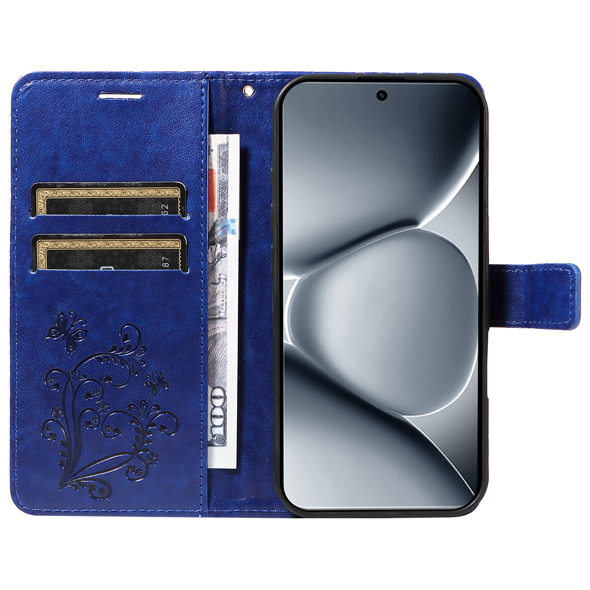 For Xiaomi Poco M8 Pro 5G / Redmi Note 15 Pro+ 5G (Global) Wallet Case Floral Butterfly Imprinted Leather Phone Cover Stand - Blue