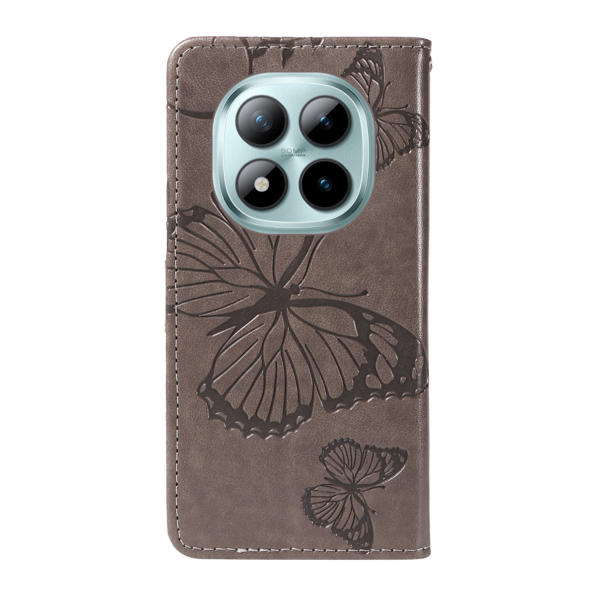 For Xiaomi Poco M8 Pro 5G / Redmi Note 15 Pro+ 5G (Global) Wallet Case Floral Butterfly Imprinted Leather Phone Cover Stand - Grey
