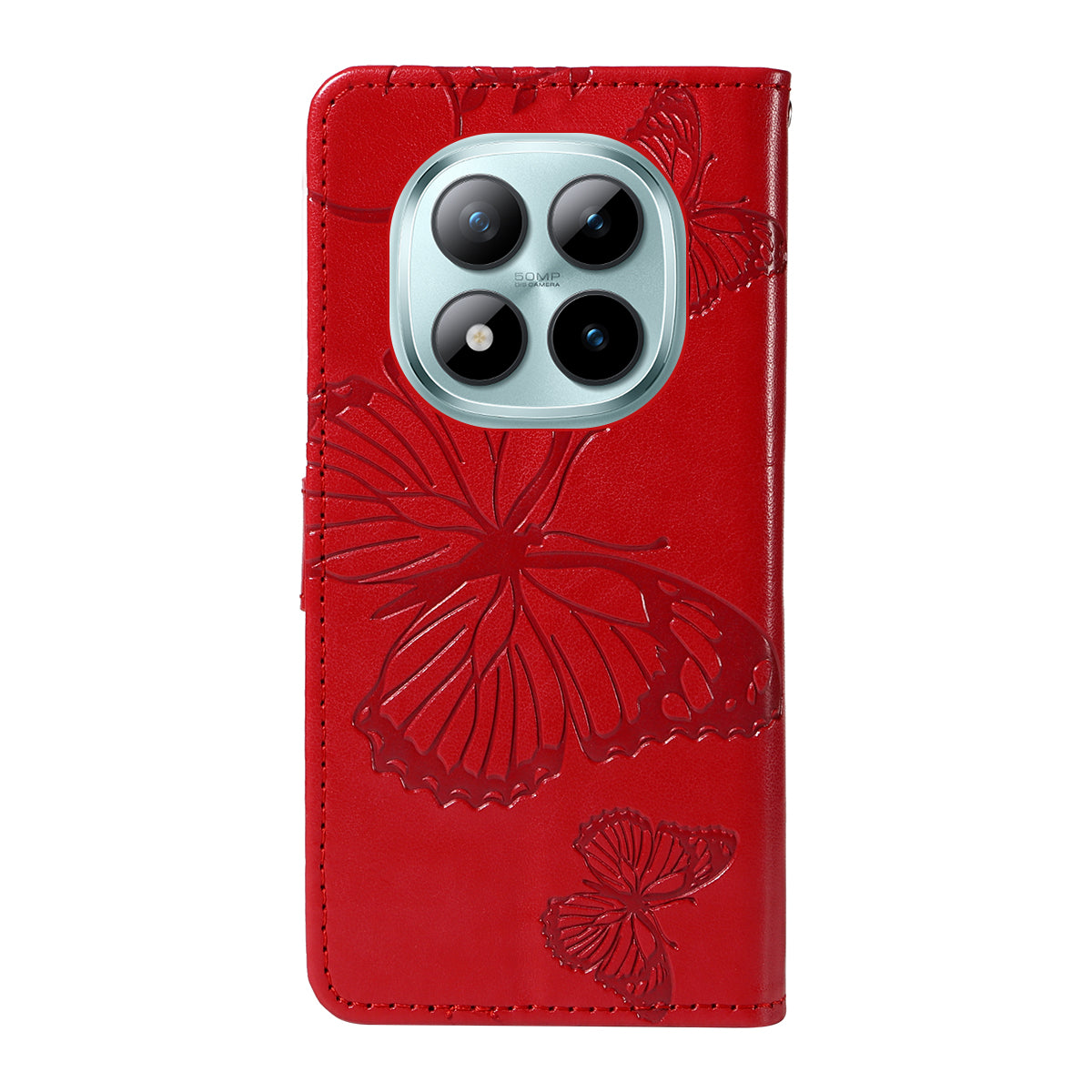 For Xiaomi Poco M8 Pro 5G / Redmi Note 15 Pro+ 5G (Global) Wallet Case Floral Butterfly Imprinted Leather Phone Cover Stand - Red