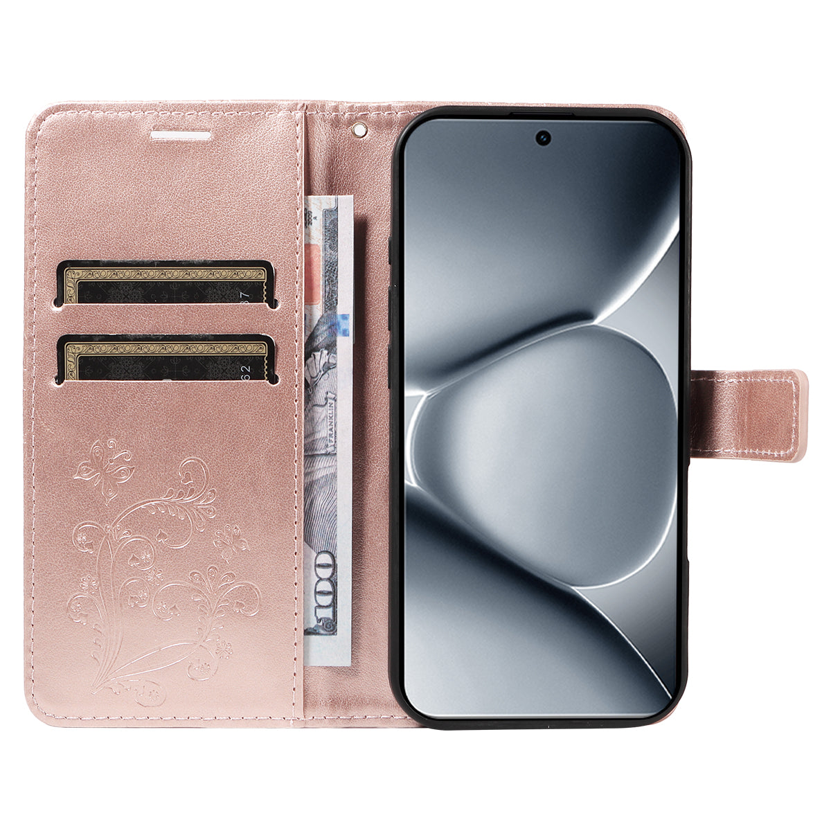 For Xiaomi Poco M8 Pro 5G / Redmi Note 15 Pro+ 5G (Global) Wallet Case Floral Butterfly Imprinted Leather Phone Cover Stand -  Rose Gold