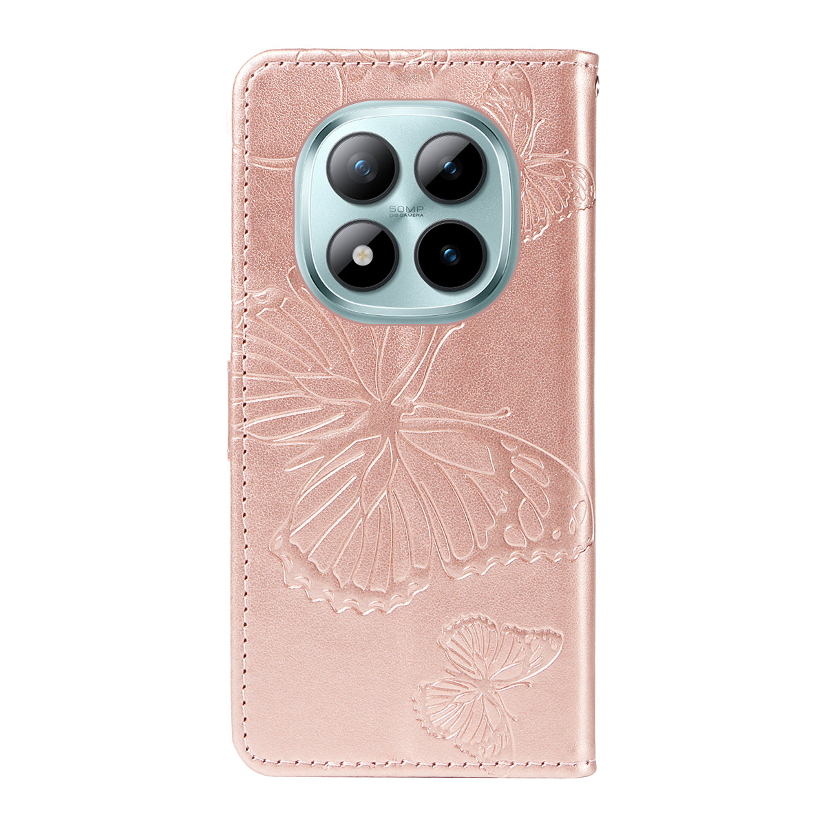 For Xiaomi Poco M8 Pro 5G / Redmi Note 15 Pro+ 5G (Global) Wallet Case Floral Butterfly Imprinted Leather Phone Cover Stand -  Rose Gold