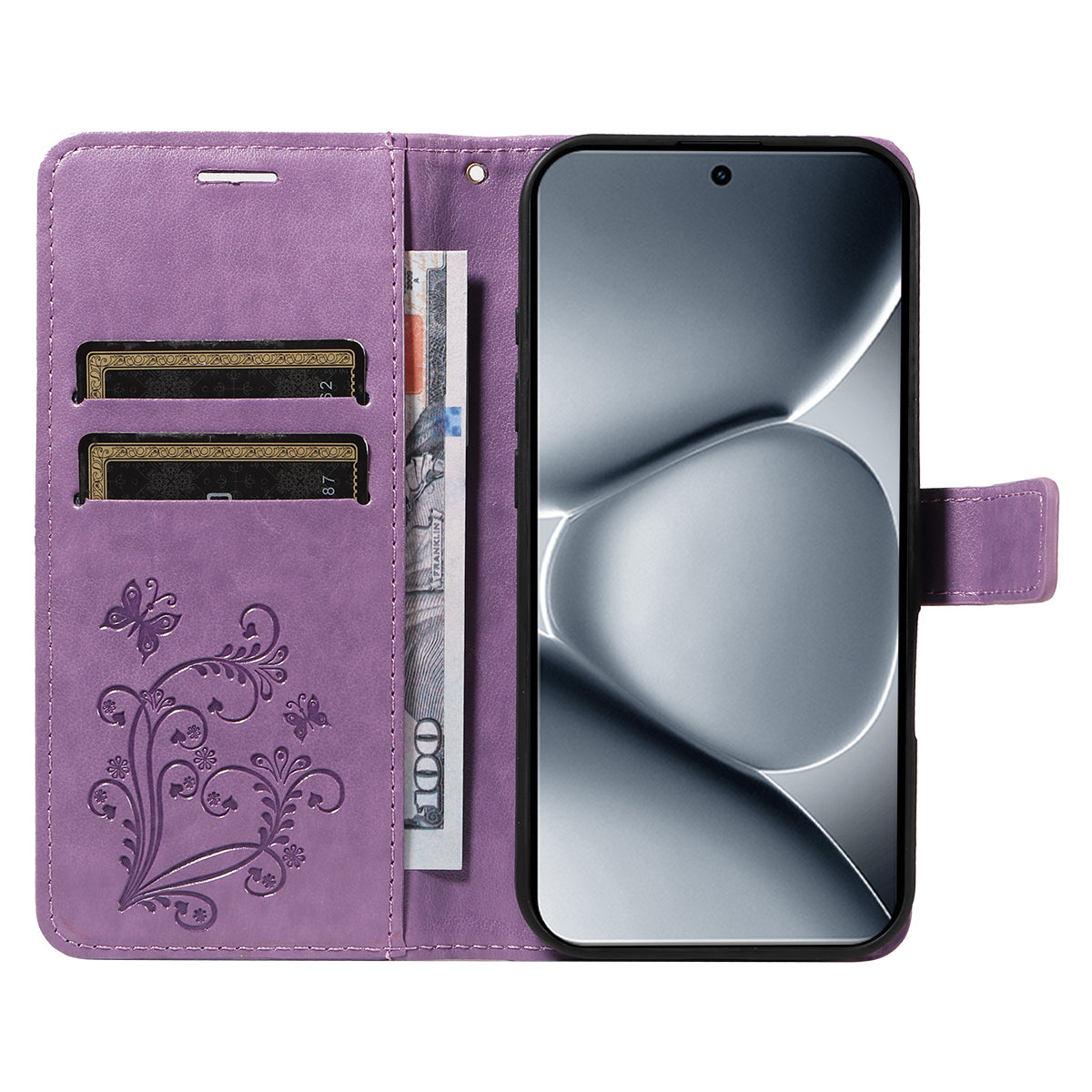 For Xiaomi Poco M8 Pro 5G / Redmi Note 15 Pro+ 5G (Global) Wallet Case Floral Butterfly Imprinted Leather Phone Cover Stand - Light Purple