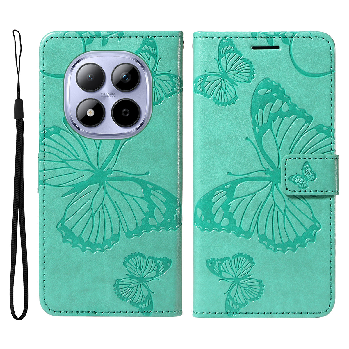 For Xiaomi Redmi Note 15 Pro 5G (Global) Wallet Case Floral Butterfly Imprinted Leather Phone Cover Stand -  Green