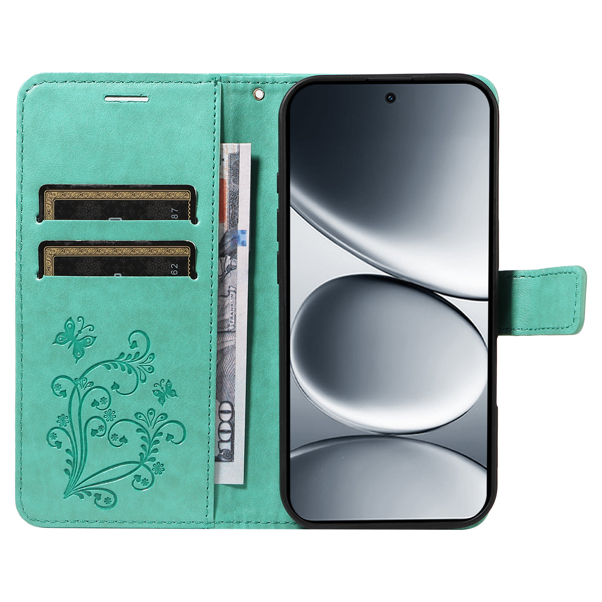 For Xiaomi Redmi Note 15 Pro 5G (Global) Wallet Case Floral Butterfly Imprinted Leather Phone Cover Stand -  Green
